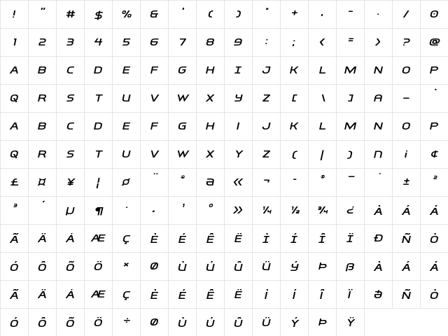 Inter-Bureau Expanded Italic Expanded Italic font glyphpreview