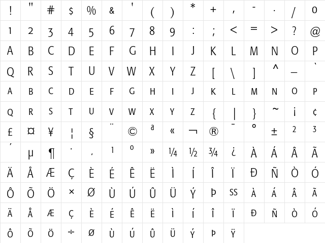 Formata Light Condensed Small Caps & Oldstyle Figures font glyphpreview