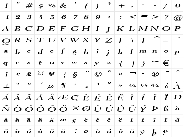 LucianoExtended Italic font glyphpreview