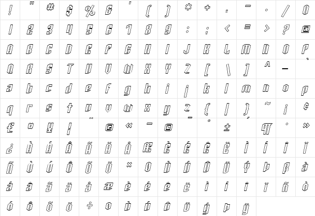 SF Archery Black Outline Oblique font glyphpreview