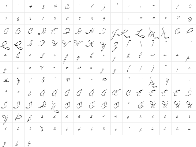 MissLeGatees Regular font glyphpreview
