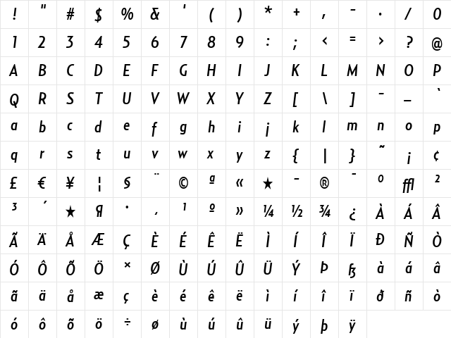 RelayCond-MediumItalic Regular font glyphpreview