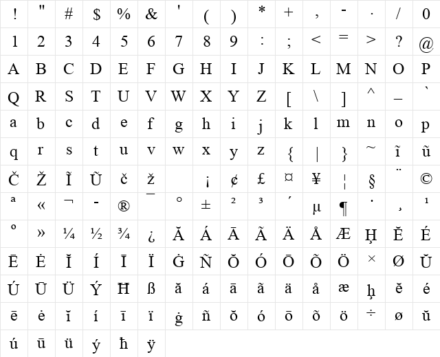 Lingua Latina Regular font glyphpreview