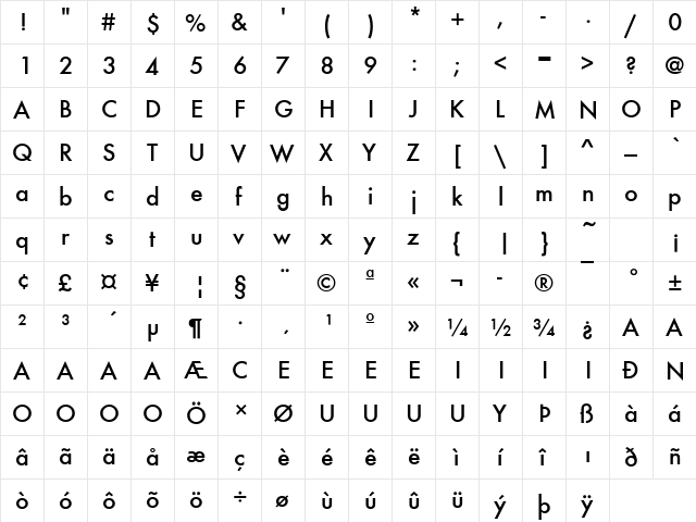 Futura T Medium font glyphpreview
