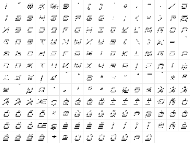 Foreign Alien 3D Italic Italic font glyphpreview