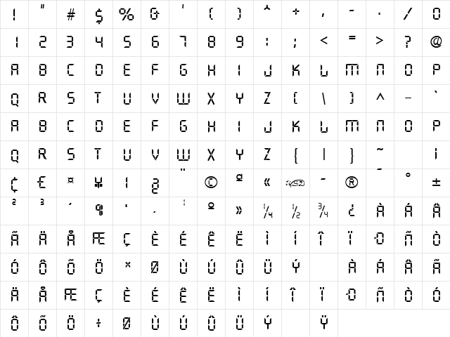 Digiface normal font glyphpreview