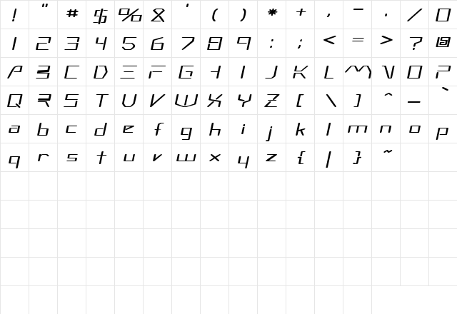 MoonwalkerExtended Oblique font glyphpreview