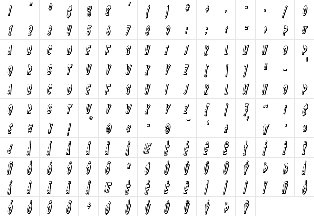 SF Ferretopia Shaded Oblique font glyphpreview