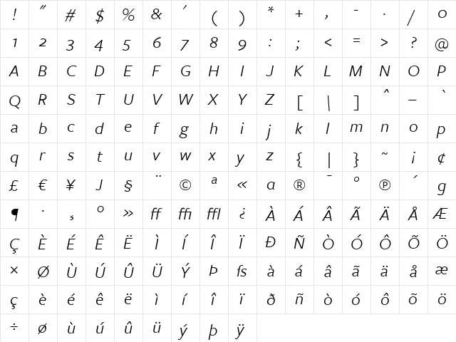 FreightSans BookItalic font glyphpreview