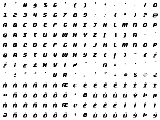 Quickening Extra-Condensed Italic Condensed Italic font glyphpreview