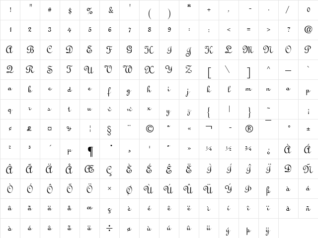 Oldscript Regular font glyphpreview