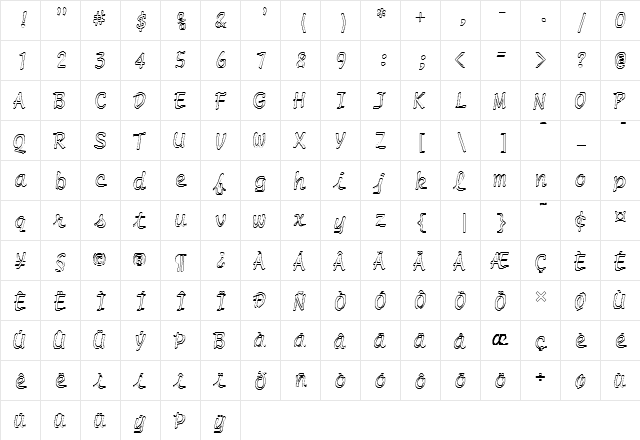 FZ HAND 20 HOLLOW Normal font glyphpreview