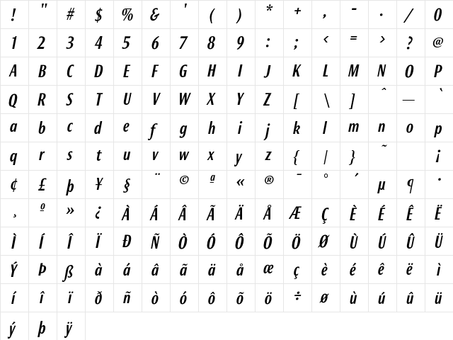 Bureau Roxy FB Medium Italic font glyphpreview