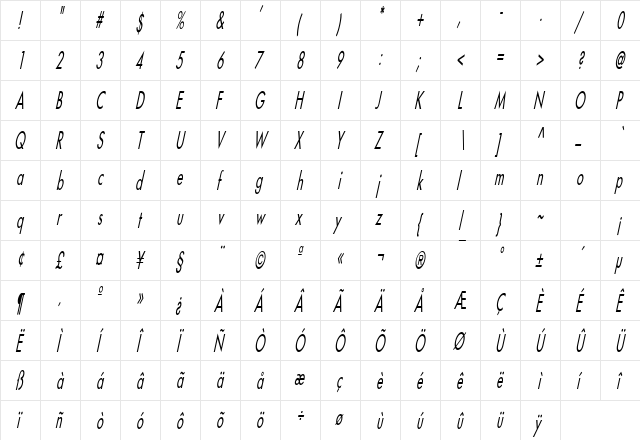Fusi Thin Italic font glyphpreview
