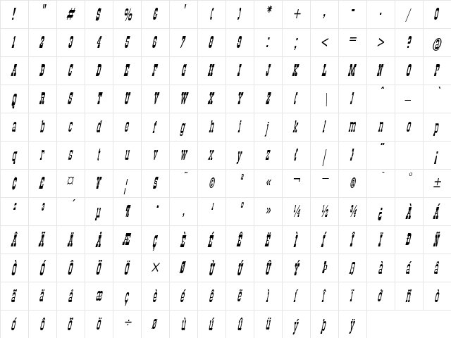 StagecoachCondensed Italic font glyphpreview