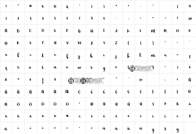Raspberry Moonshine Regular font glyphpreview