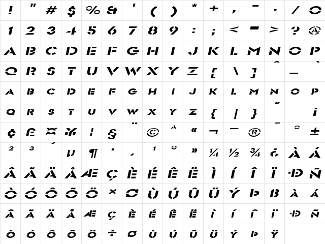 FreeportExtended Oblique font glyphpreview