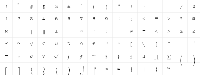 SWMath Regular font glyphpreview