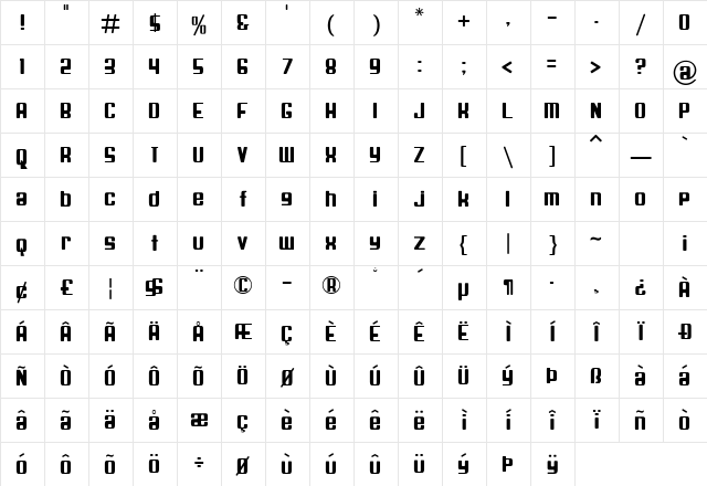 Spaceship Bullet Regular font glyphpreview