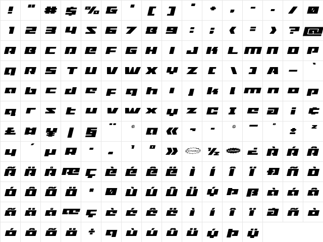 Turbo Charge Expanded Italic Expanded Italic font glyphpreview