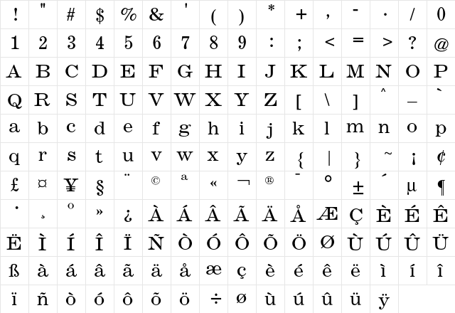 Claire News CG Light Regular font glyphpreview