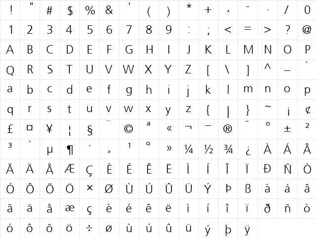 Frutiger45-Light Light font glyphpreview