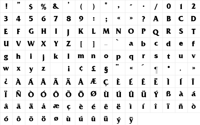 Frizz_Quadrata-Bold Regular font glyphpreview