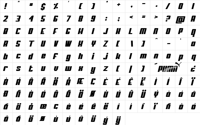 My Puma Oblique Regular font glyphpreview