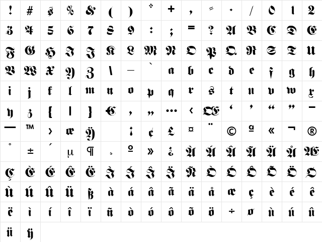 FrakturFett Regular font glyphpreview