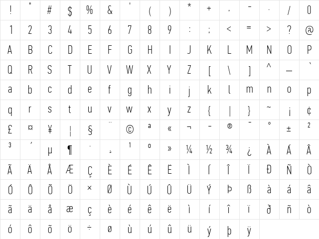 PF Din Text Comp Pro Thin font glyphpreview