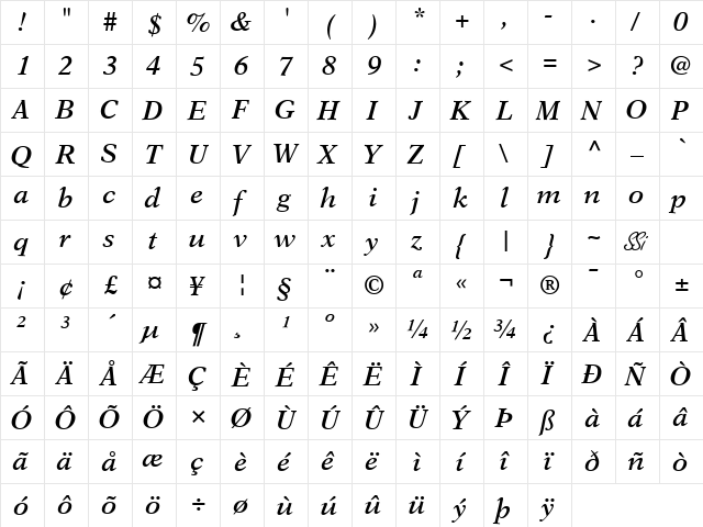 Orchid SSi Semi Bold Italic font glyphpreview