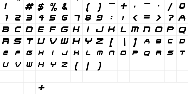 SNFU Oblique font glyphpreview