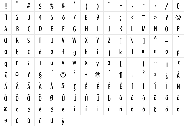 Futura-Condensed-Normal Regular font glyphpreview