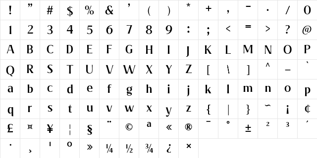 Valeria Medium font glyphpreview