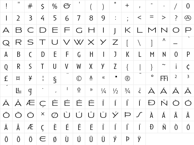 Anisette Light font glyphpreview