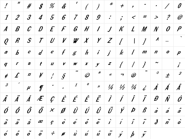 FZ ROMAN 38 ITALIC Normal font glyphpreview