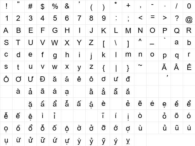 .VnArial Regular font glyphpreview