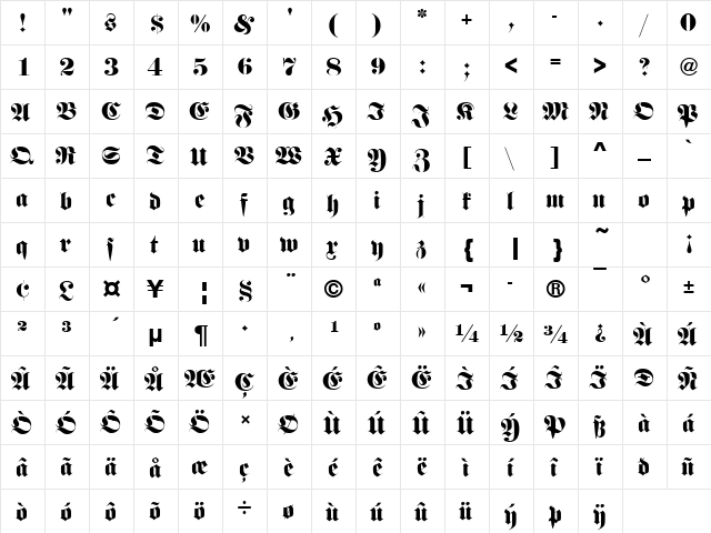 FetteFraD Regular font glyphpreview