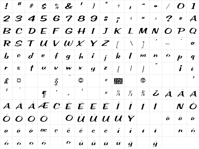 SeldaneScript Italic font glyphpreview