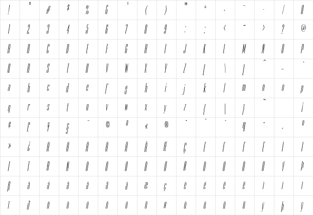 Bureau Empire FB Italic font glyphpreview