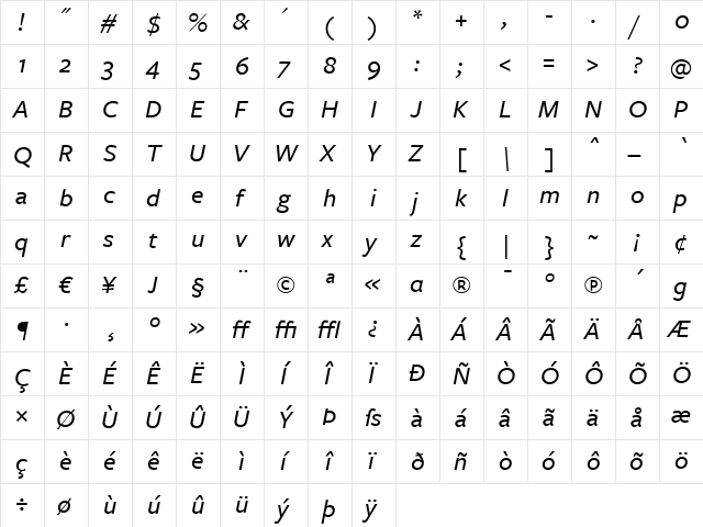 FreightSans MediumItalic font glyphpreview