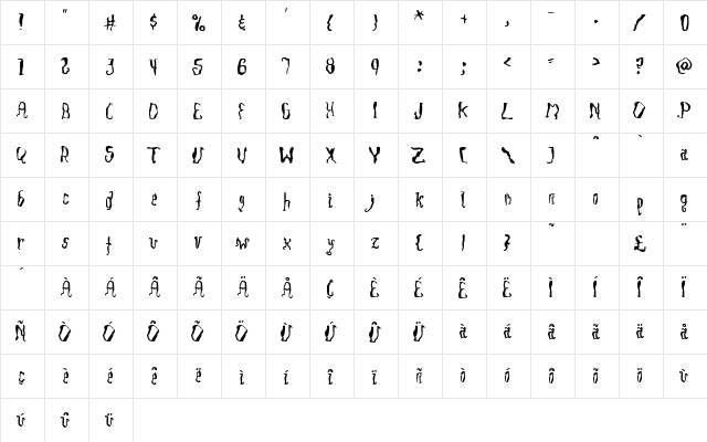 SlackScript Regular font glyphpreview