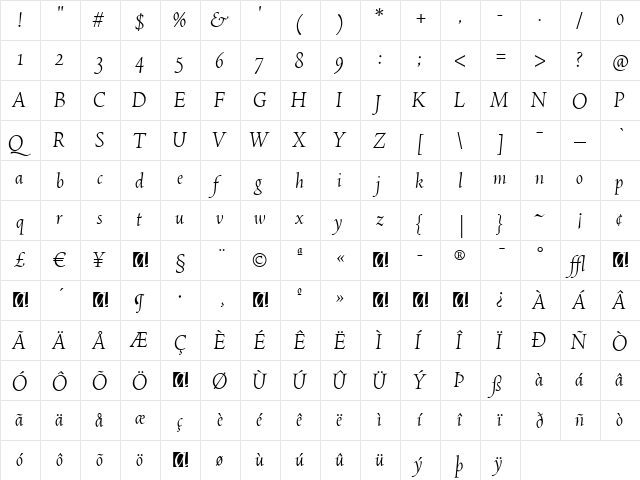 Spira-LightItalic Regular font glyphpreview