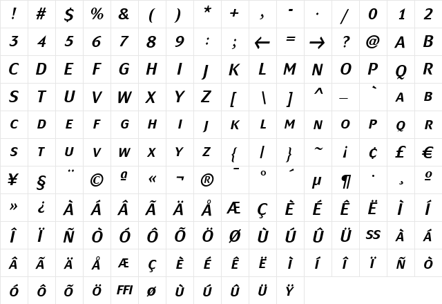 MondialPlus Medium Italic Caps Regular font glyphpreview