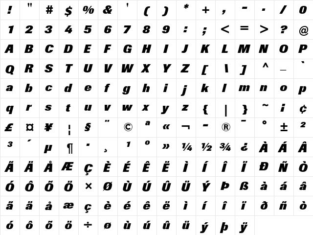 Berthold Imago Extra Bold Italic font glyphpreview