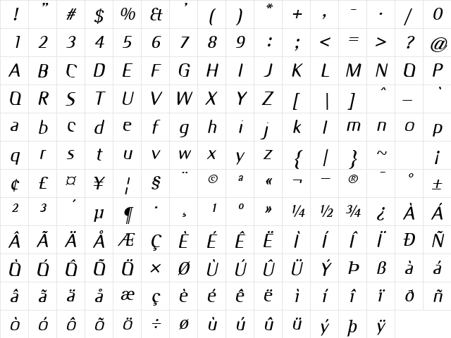Odyssey BoldOblique font glyphpreview