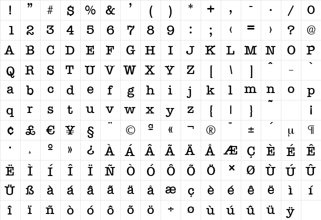 TypewriterSerial-Medium Regular font glyphpreview