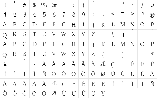 Debut Regular font glyphpreview