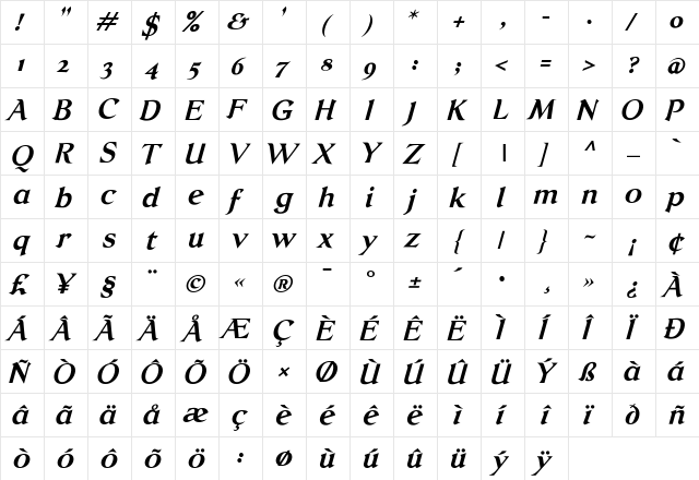 Dilys Bold Italic font glyphpreview