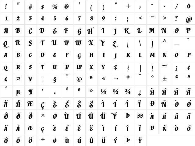 Almendra SC Bold Italic font glyphpreview